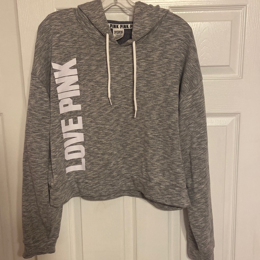 PINK Gray Cropped Hoodie